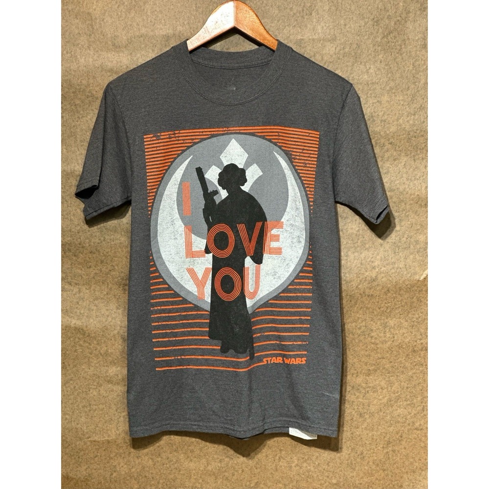 Disney Parks Star Wars Grey T-Shirt Princess Leia "I Love You" Small